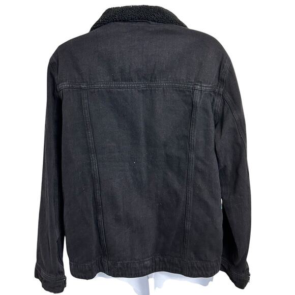 Time and Tru Black Denim Moto Jacket Sz Large 12/14 Sherpa Lined Full Zip Warm - Picture 8 of 9